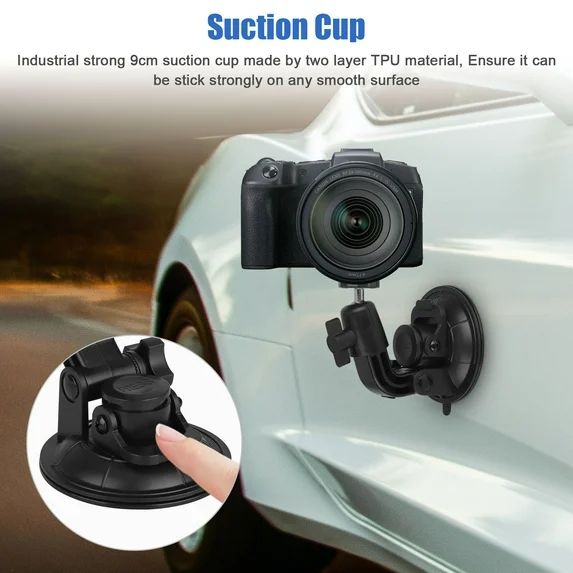 Camera Suction Cup Mount, BYLD Action Camera Holder Adapter for Car Windshield Window, Universal 1/4 Screw Sucker Clamp Compatible with GoPro Hero 10 9 8, SJCAM, Canon, Sony, DSLR, Nikon
