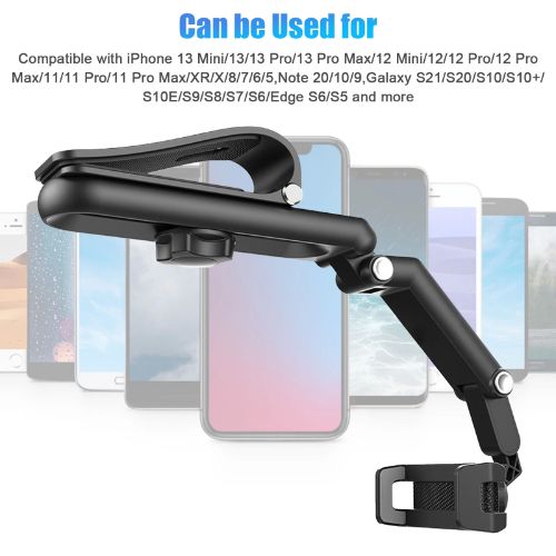 Car Phone Holder Mount, BYLD Sun Visor Phone Holder for Car, Universal Clip 360°Adjustable Cellphone Stand Rearview Mirror Cradle Compatible with Samsung, LG, Huawei Phone