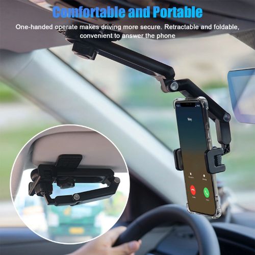 Car Phone Holder Mount, BYLD Sun Visor Phone Holder for Car, Universal Clip 360°Adjustable Cellphone Stand Rearview Mirror Cradle Compatible with Samsung, LG, Huawei Phone
