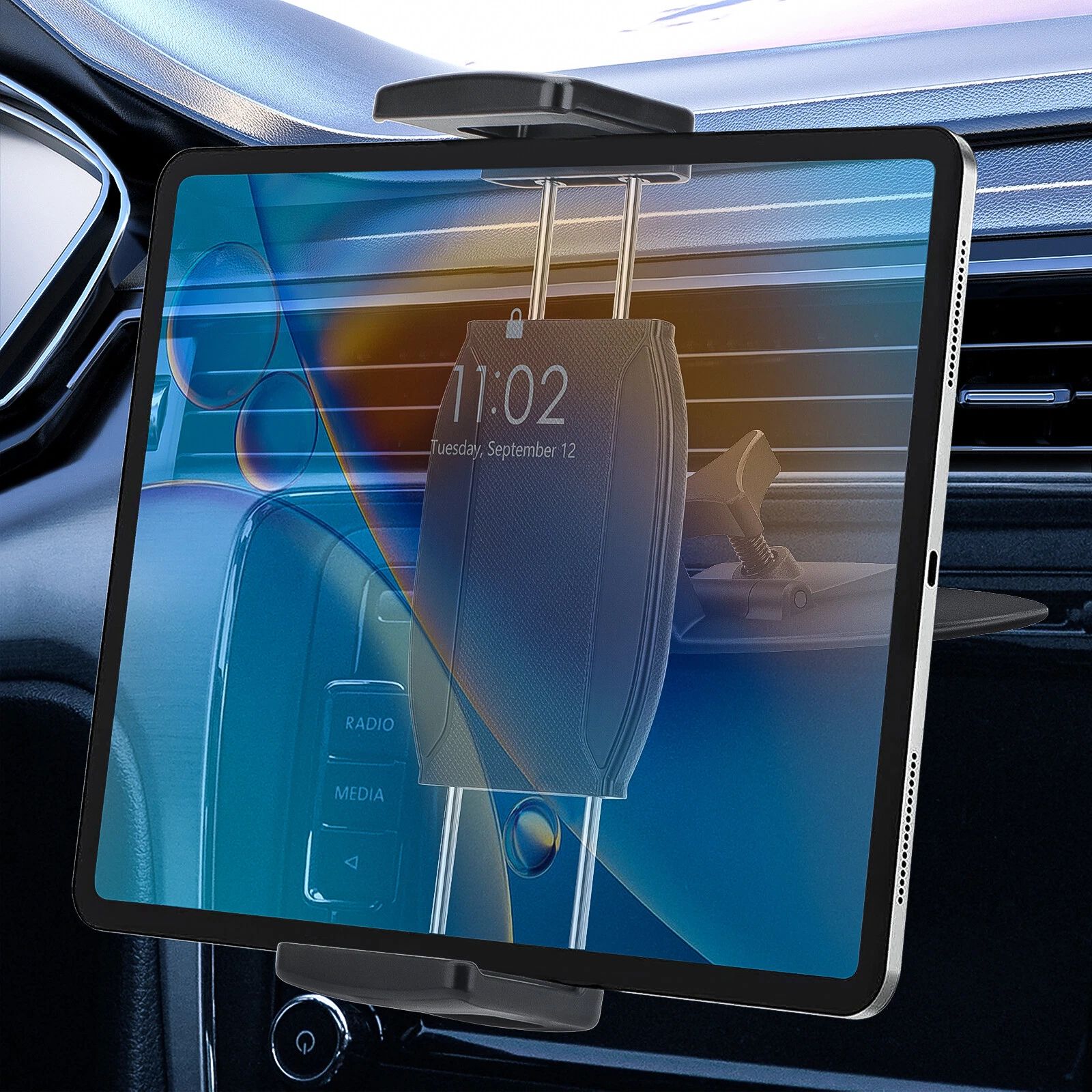 BYLD 2 in 1 CD Slot Tablet Car Mount, Universal 360° Rotation CD Player Car Phone Holder for 4-15 in iPhone Samsung iPad GPS Devices, Black