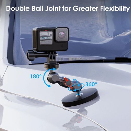 BYLD Magnetic Camera Mount for GoPro,Strong Magnetic Mount with 360° Rotation Ball Head Compatible with GoPro Hero 13 12 11 10 9 8 7 6 5 Black,DJI Osmo Action 5 Pro/4/3,AkASO and More