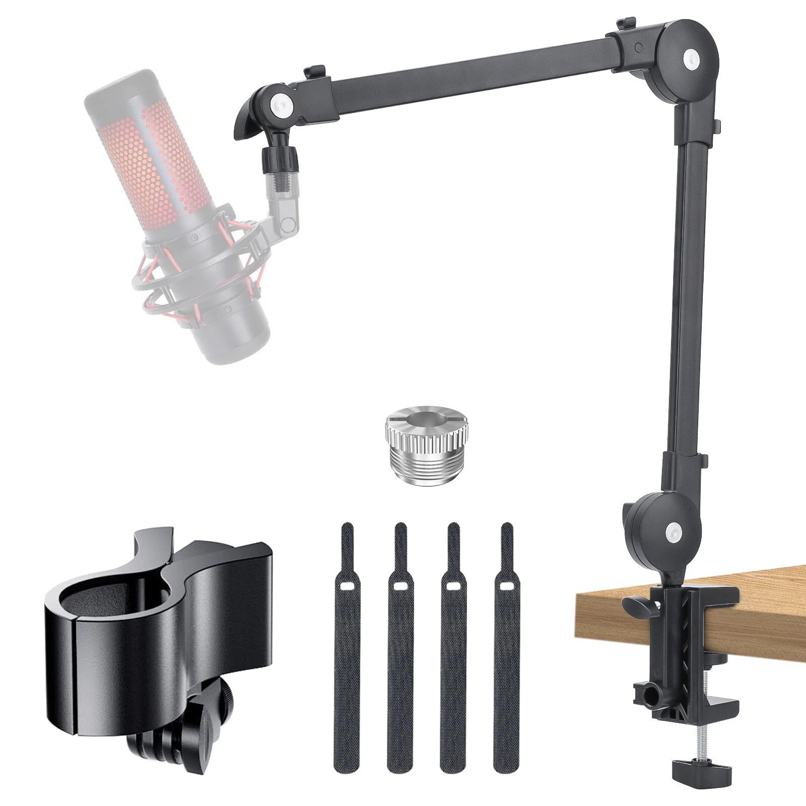 BYLD Microphone Boom Arm with Desk Mount 360° Rotatable Adjustable Studio Table Mic Stand w/ 3/8''to 5/8'' Adapter For Podcast, Recording, Live Streaming