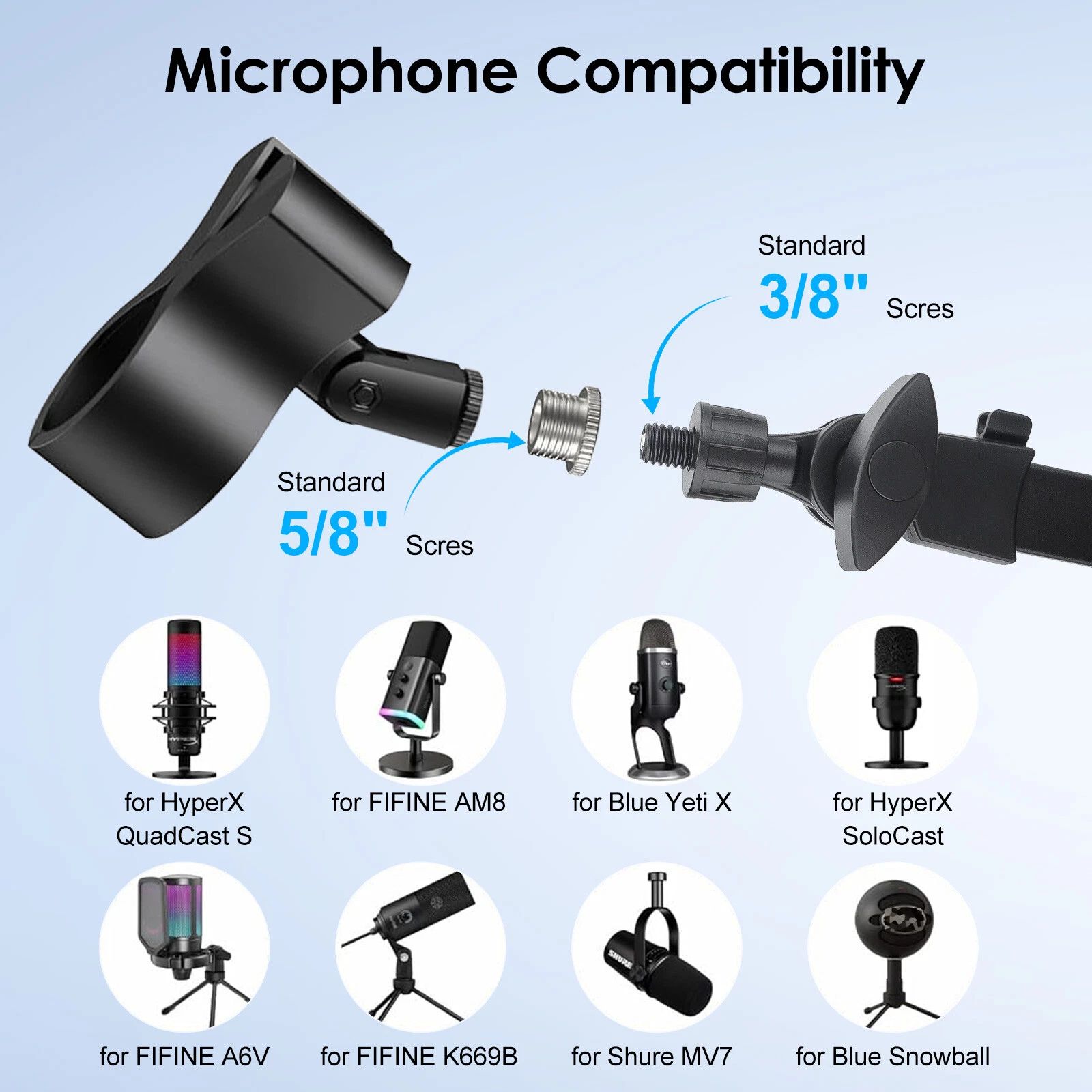 BYLD Microphone Boom Arm with Desk Mount 360° Rotatable Adjustable Studio Table Mic Stand w/ 3/8''to 5/8'' Adapter For Podcast, Recording, Live Streaming