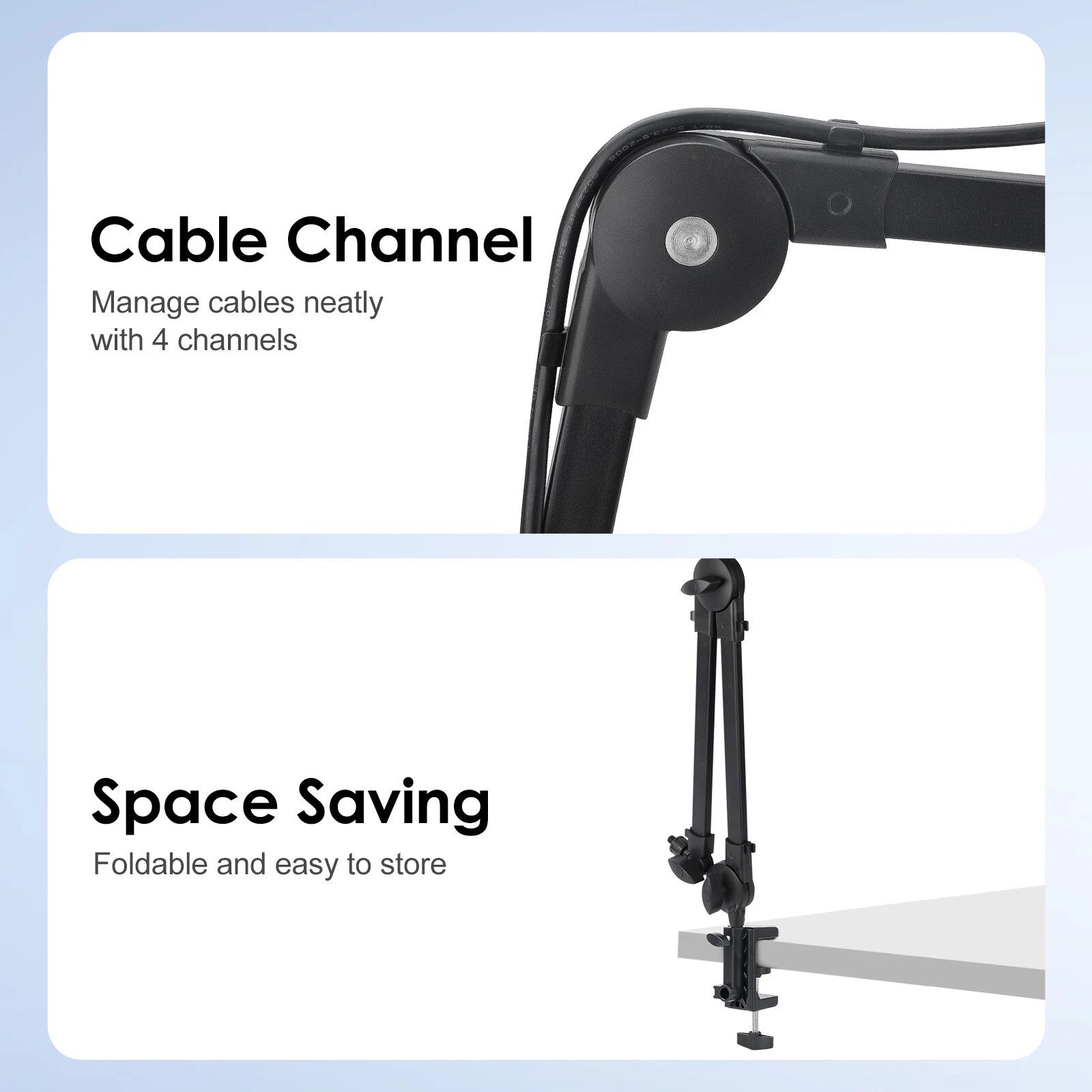 BYLD Microphone Boom Arm with Desk Mount 360° Rotatable Adjustable Studio Table Mic Stand w/ 3/8''to 5/8'' Adapter For Podcast, Recording, Live Streaming