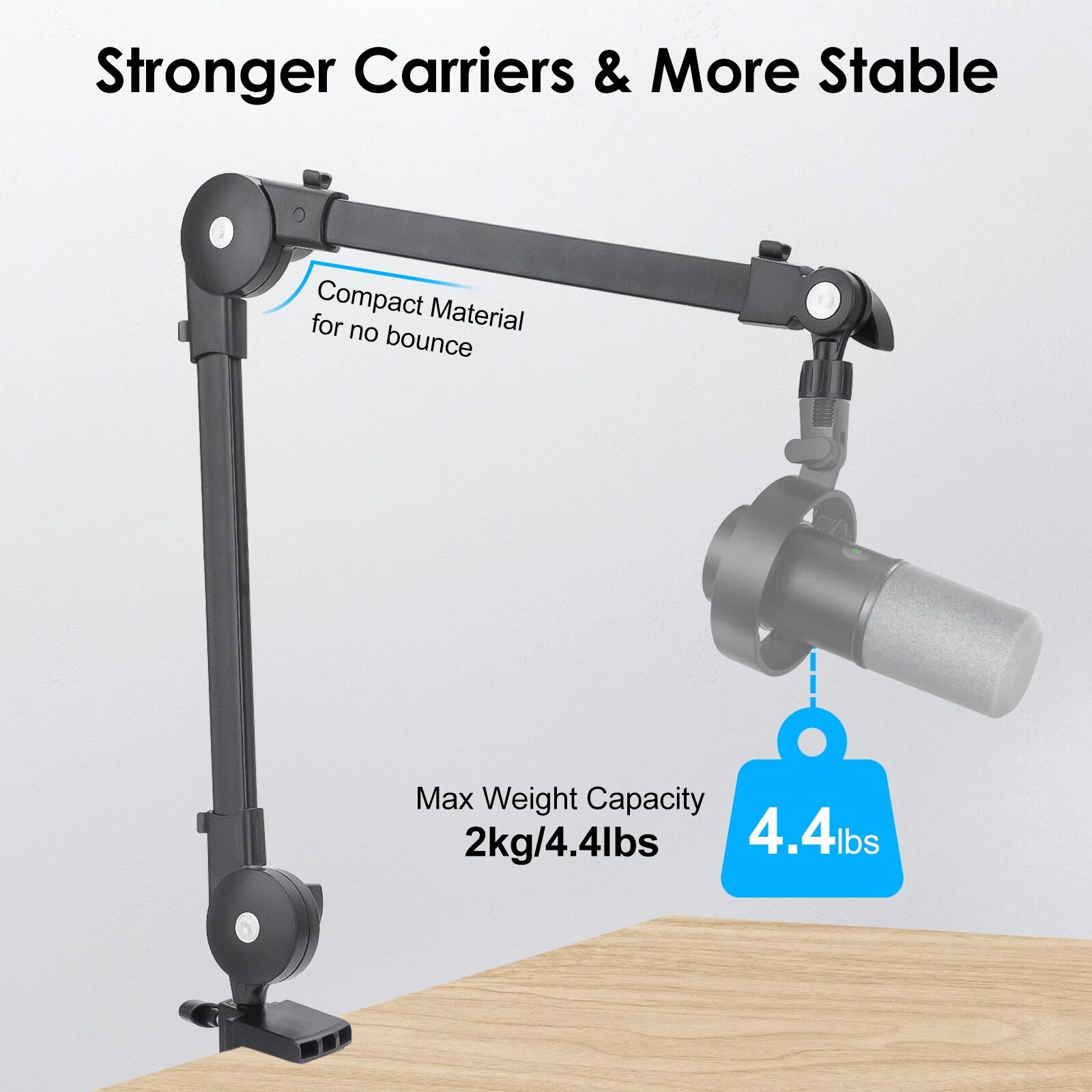 BYLD Microphone Boom Arm with Desk Mount 360° Rotatable Adjustable Studio Table Mic Stand w/ 3/8''to 5/8'' Adapter For Podcast, Recording, Live Streaming