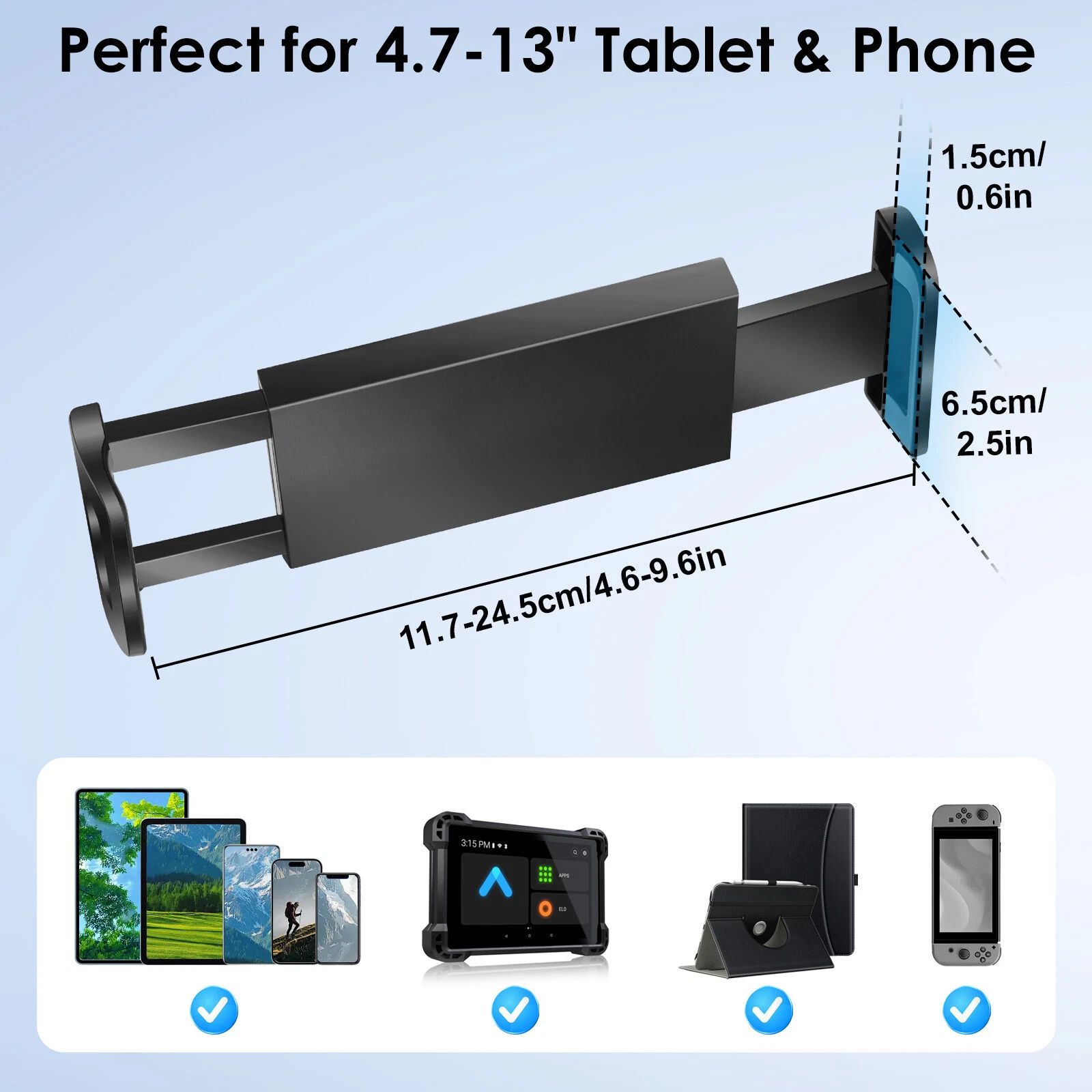 BYLD Tablet Phone Wall Mount Holder 360° Rotating Bracket Universal Cellphone Stand for 4-13" iPad/iPhone/Galaxy Tab/Kindle