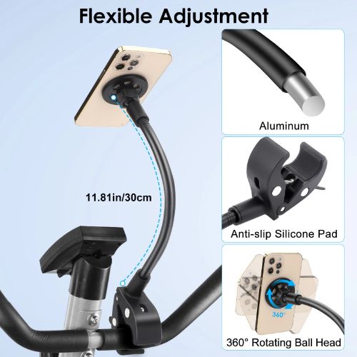 BYLD 360° Rotation Magnetic Phone Mount, Bike Stroller Phone Holder, Gooseneck Wheelchair Boat Shopping Cart Mount, Pole Bar Tube Handlebar Clamp for All 4-7" Smartphone, iPhone 16 15, Galaxy S24