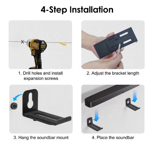 BYLD Sound Bar Mounts Under TV, Soundbar Bracket Universal Speaker Wall Mount Shelf Adjust 3.4" to 5.8" for Samsung, Vizio, Lg, Sony, JBL, Bose and More Soundbar Mount Bracket with Hardware Kit
