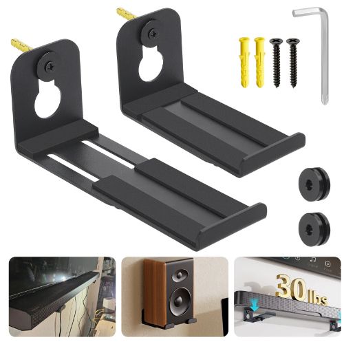 BYLD Sound Bar Mounts Under TV, Soundbar Bracket Universal Speaker Wall Mount Shelf Adjust 3.4" to 5.8" for Samsung, Vizio, Lg, Sony, JBL, Bose and More Soundbar Mount Bracket with Hardware Kit