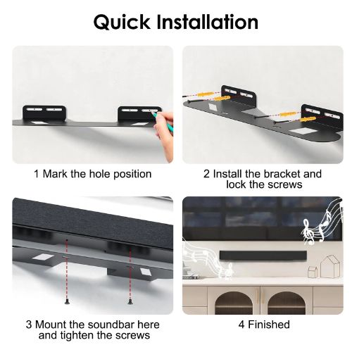 BYLD Soundbar Mount for Sonos Beam, Wall Mount Bracket Compatible with Gen 1 & Gen 2, Sonos Beam Sound Bar Mounting Bracket Under TV, Includes All Necessary Mounting Hardware, Mounts Bracket