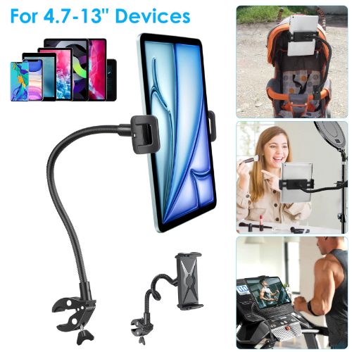 BYLD Tablet Holder Bike Mount Fit 4-13" iPad Phone for Peloton Treadmill, Goosencek Clamp Mount for Spin Bike, Indoor Stationary Exercise Bicycle, Wheelchair, Mic Stand, Stroller Handlebar