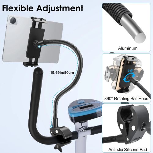 BYLD Tablet Holder Bike Mount Fit 4-13" iPad Phone for Peloton Treadmill, Goosencek Clamp Mount for Spin Bike, Indoor Stationary Exercise Bicycle, Wheelchair, Mic Stand, Stroller Handlebar