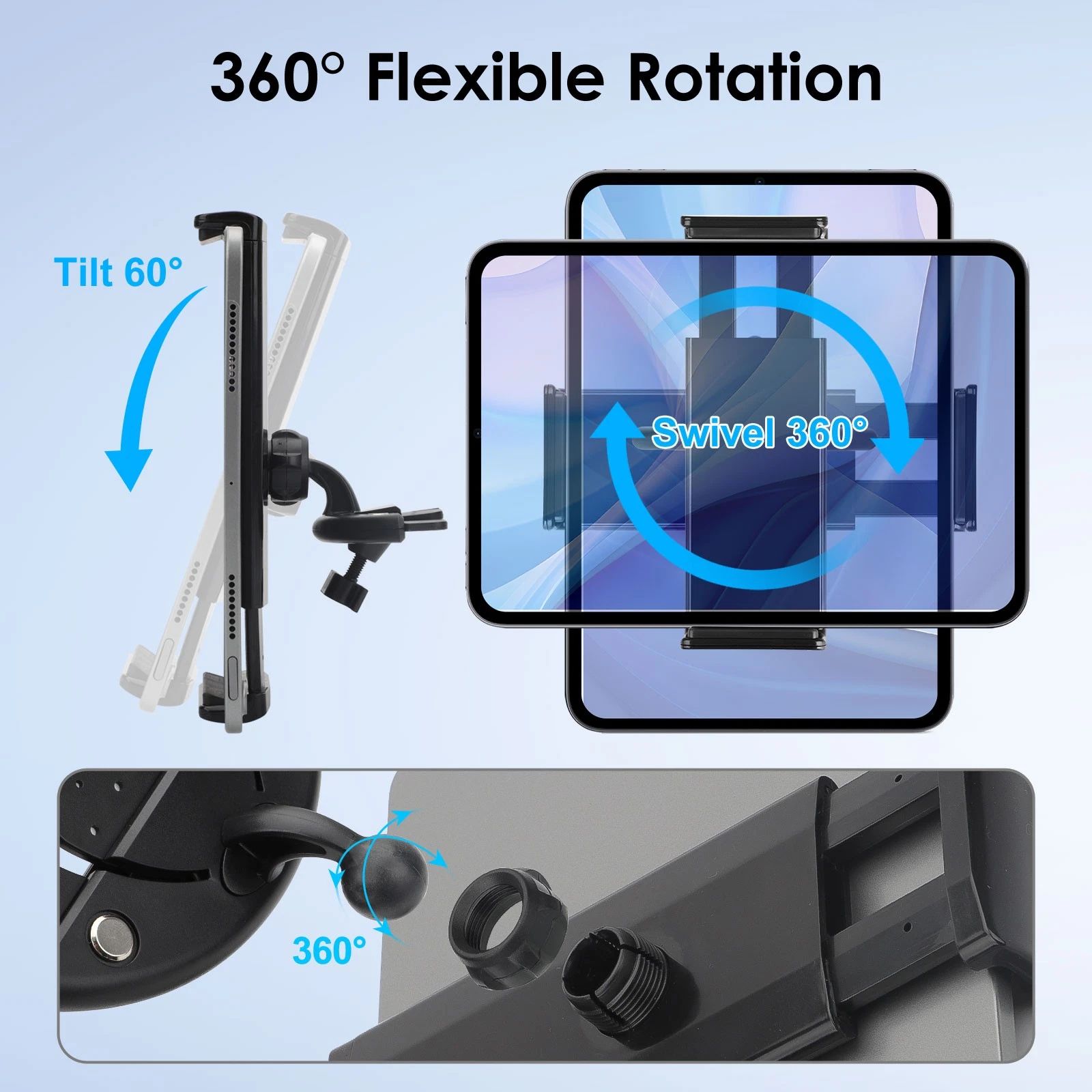 BYLD Car CD Slot Tablet Mount, 360° Rotation Universal Adjust Car CD Slot Tablet/Phone Mount Holder for 8-10" iPad/Galaxy Tab