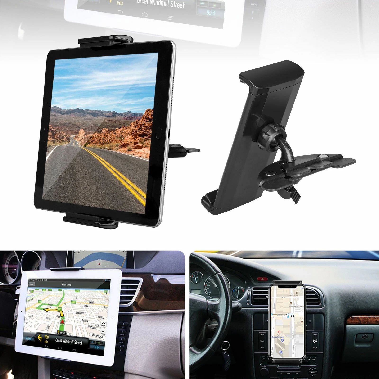 BYLD Car CD Slot Tablet Mount, 360° Rotation Universal Adjust Car CD Slot Tablet/Phone Mount Holder for 8-10" iPad/Galaxy Tab