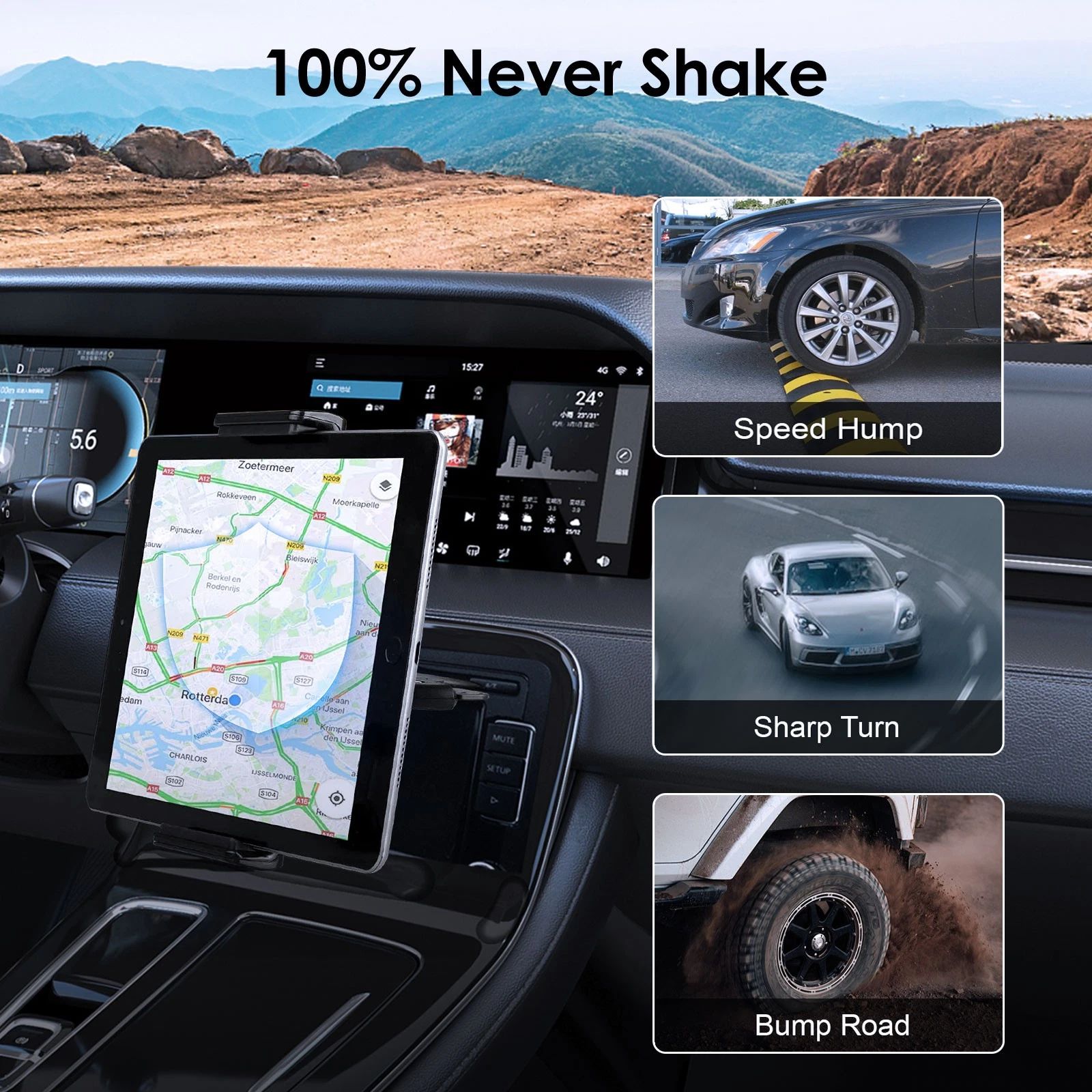 BYLD Car CD Slot Tablet Mount, 360° Rotation Universal Adjust Car CD Slot Tablet/Phone Mount Holder for 8-10" iPad/Galaxy Tab