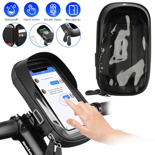 BYLD 360° Rotation Motorcycle Bicycle Bike Handlebar Cell Phone Mount Holder, Waterproof Cycling Front Tube Frame Phone Bag, MTB Phone Bag Case Holder