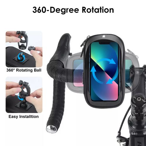 BYLD 360° Rotation Motorcycle Bicycle Bike Handlebar Cell Phone Mount Holder, Waterproof Cycling Front Tube Frame Phone Bag, MTB Phone Bag Case Holder
