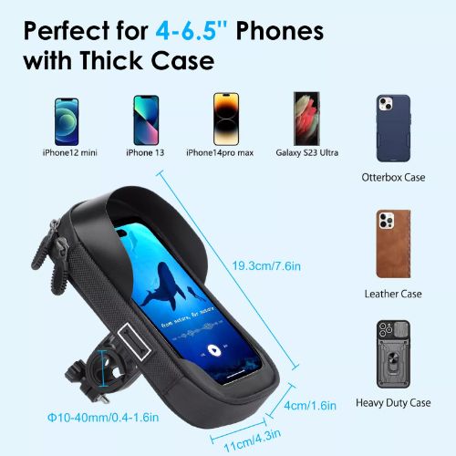 BYLD 360° Rotation Motorcycle Bicycle Bike Handlebar Cell Phone Mount Holder, Waterproof Cycling Front Tube Frame Phone Bag, MTB Phone Bag Case Holder