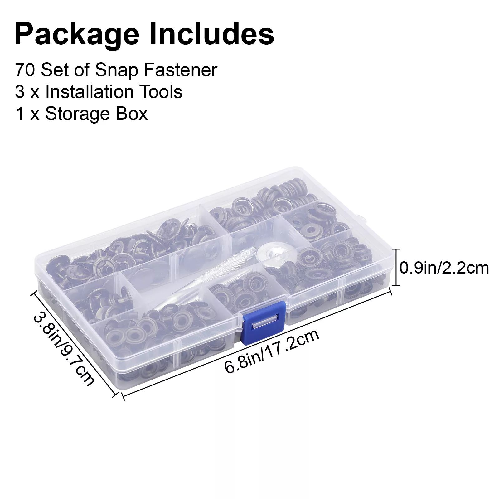 BYLD 70 Sets 15mm 5/8" Buckle Snap Fasteners Kit Metal Snap Buttons Rings With Fastener Pliers, Press Stud Cap Button Base Tool for Marine Boat Leather Craft Canvas