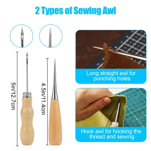 BYLD 35 Pcs Leather Stitching Sewing Tool Kit with Hole Punch, Sewing Tools, Waxed Thread and Large-Eye Stitching Needles for Carving Sewing DIY Hand Working Repair Tool