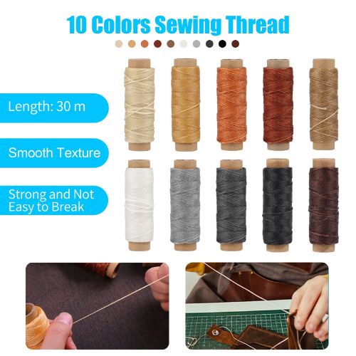 BYLD 35 Pcs Leather Stitching Sewing Tool Kit with Hole Punch, Sewing Tools, Waxed Thread and Large-Eye Stitching Needles for Carving Sewing DIY Hand Working Repair Tool