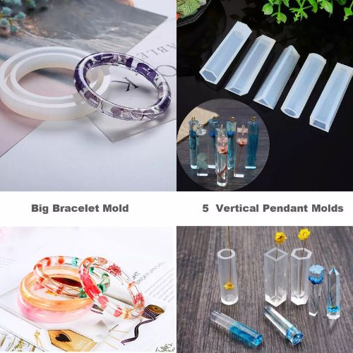 BYLD 229Pcs DIY Jewelry Silicone Casting Molds Tools Set, Different Shapes Silicone Resin Ring Jewelry Resin Casting Mold for DIY Rings, Earrings, Necklace Pendants, Keyrings, Crafts, Decorations