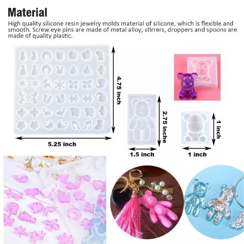 BYLD 229Pcs DIY Jewelry Silicone Casting Molds Tools Set, Different Shapes Silicone Resin Ring Jewelry Resin Casting Mold for DIY Rings, Earrings, Necklace Pendants, Keyrings, Crafts, Decorations