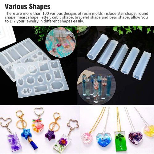 BYLD 229Pcs DIY Jewelry Silicone Casting Molds Tools Set, Different Shapes Silicone Resin Ring Jewelry Resin Casting Mold for DIY Rings, Earrings, Necklace Pendants, Keyrings, Crafts, Decorations