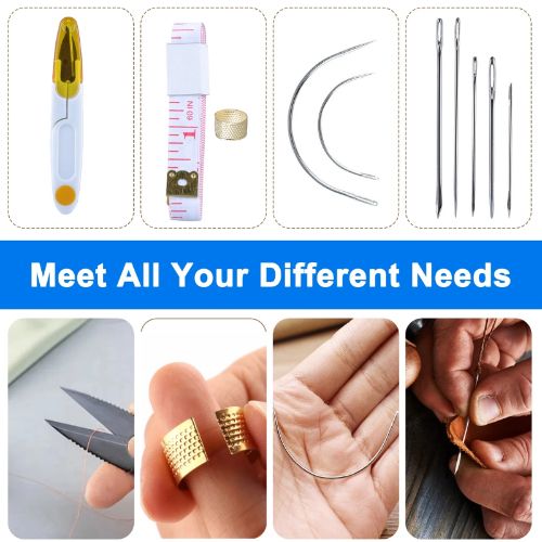 BYLD 29PCS Leather Craft Punch Tools Kit, Leather Hand Sewing Needles Canvas Thread and Needles Tape Measure Large-Eye Stitching Needles, Curved Hand Sewing Needles, Awl for Leather Repair