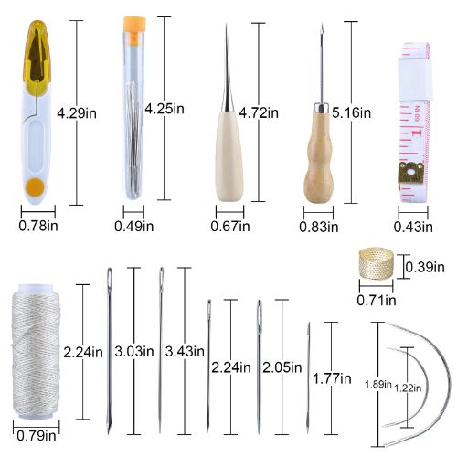BYLD 29PCS Leather Craft Punch Tools Kit, Leather Hand Sewing Needles Canvas Thread and Needles Tape Measure Large-Eye Stitching Needles, Curved Hand Sewing Needles, Awl for Leather Repair