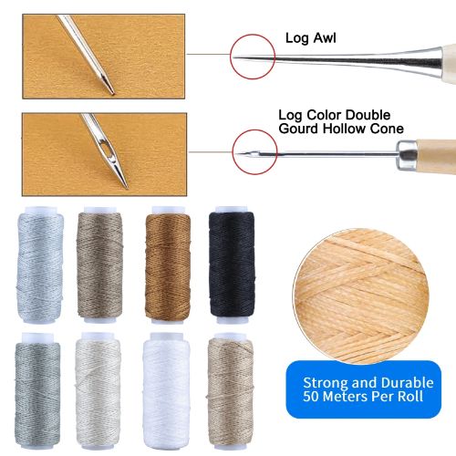 BYLD 29PCS Leather Craft Punch Tools Kit, Leather Hand Sewing Needles Canvas Thread and Needles Tape Measure Large-Eye Stitching Needles, Curved Hand Sewing Needles, Awl for Leather Repair