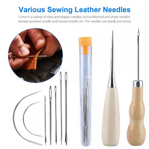 BYLD 29PCS Leather Craft Punch Tools Kit, Leather Hand Sewing Needles Canvas Thread and Needles Tape Measure Large-Eye Stitching Needles, Curved Hand Sewing Needles, Awl for Leather Repair