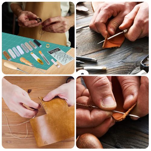 BYLD 29PCS Leather Craft Punch Tools Kit, Leather Hand Sewing Needles Canvas Thread and Needles Tape Measure Large-Eye Stitching Needles, Curved Hand Sewing Needles, Awl for Leather Repair