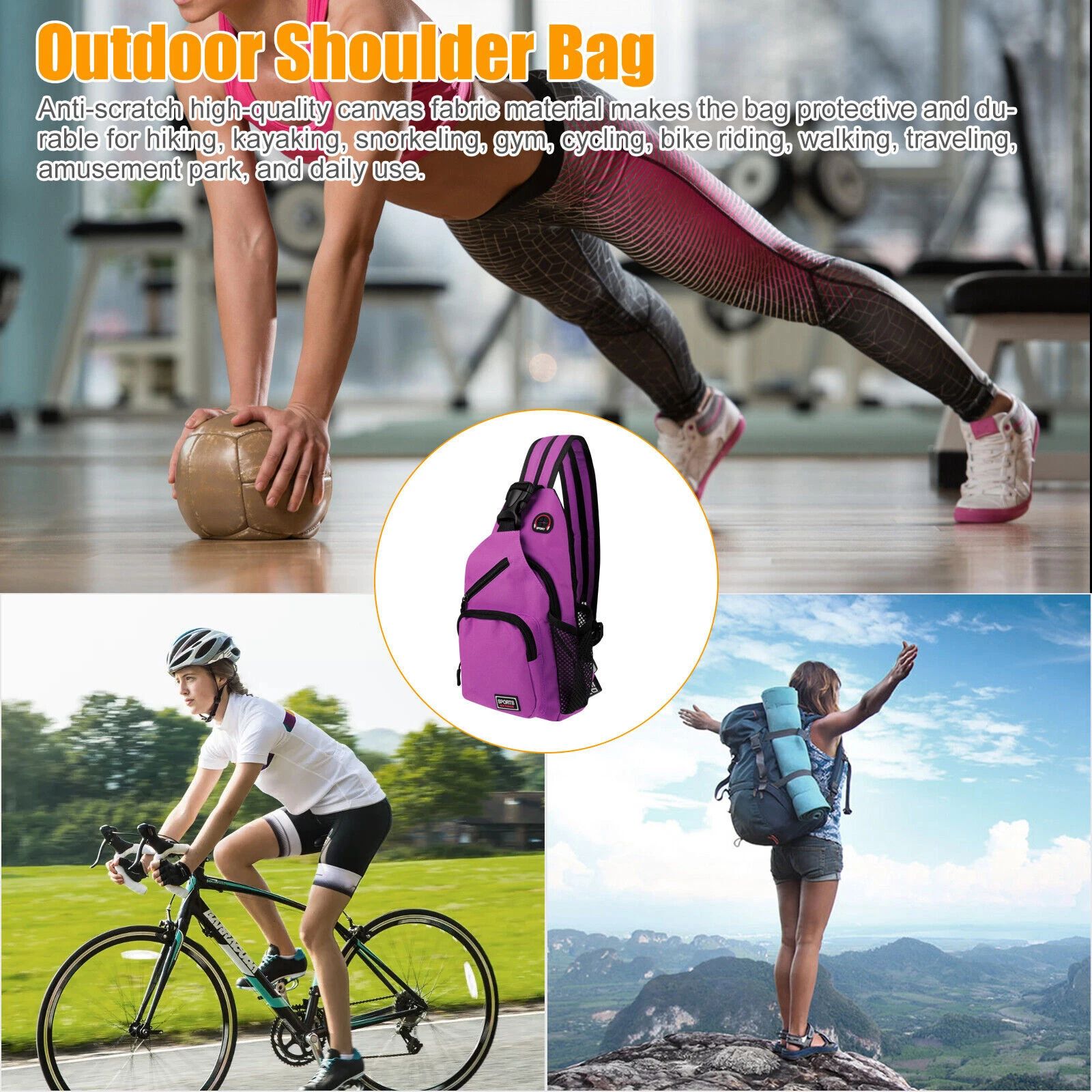 BYLD Men Women Waterproof Crossbody Bag Sling Shoulder Chest Pack Travel Sports Fitness Backpack, Large Capacity Functional Messenger Bag for Outdoor