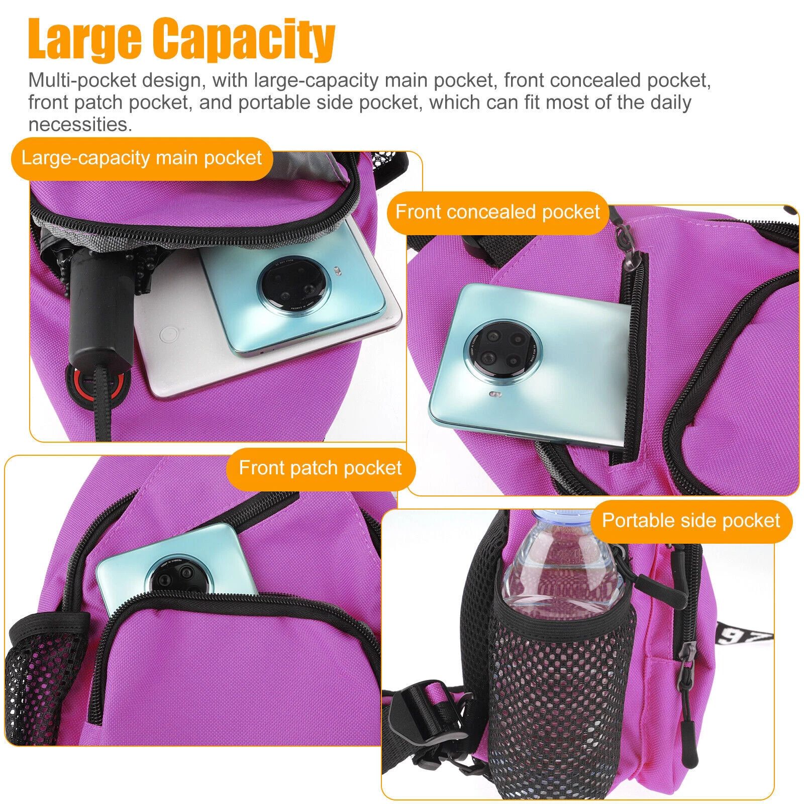 BYLD Men Women Waterproof Crossbody Bag Sling Shoulder Chest Pack Travel Sports Fitness Backpack, Large Capacity Functional Messenger Bag for Outdoor