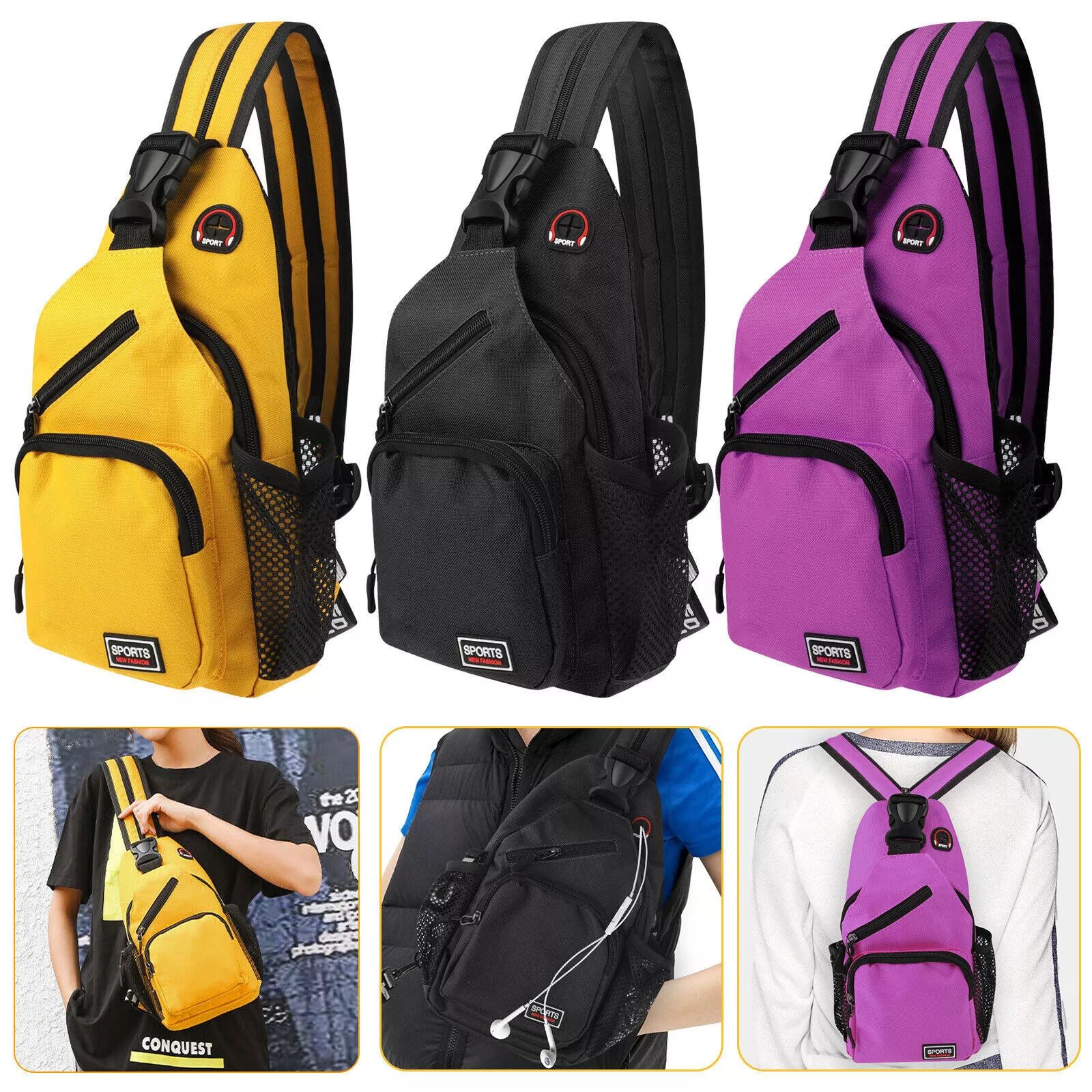 BYLD Men Women Waterproof Crossbody Bag Sling Shoulder Chest Pack Travel Sports Fitness Backpack, Large Capacity Functional Messenger Bag for Outdoor