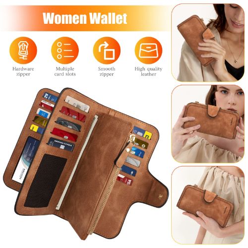 BYLD Women's Long Multi-Card Wallet Soft Leather Clutch Cash ID Credit Holder Bag Lady Purse Phone Handbag