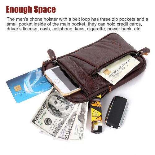 BYLD Men Leather Phone Pouch Belt Bag Shoulder Crossbody Waist Pack Holster Handbag Multi-Card Wallet Soft Leather Clutch Cash ID Credit Holder Purse