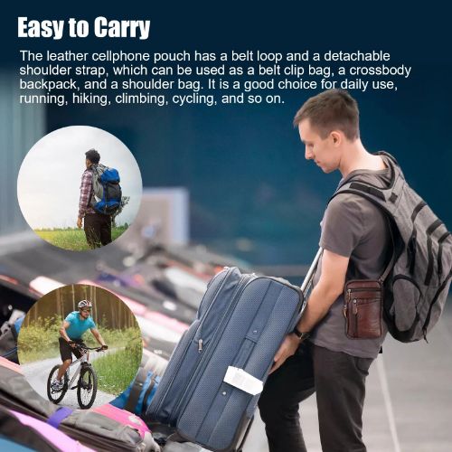 BYLD Men Leather Phone Pouch Belt Bag Shoulder Crossbody Waist Pack Holster Handbag Multi-Card Wallet Soft Leather Clutch Cash ID Credit Holder Purse