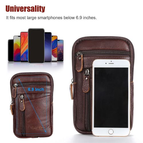 BYLD Men Leather Phone Pouch Belt Bag Shoulder Crossbody Waist Pack Holster Handbag Multi-Card Wallet Soft Leather Clutch Cash ID Credit Holder Purse