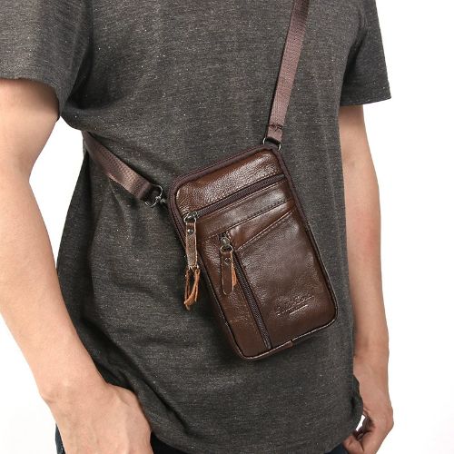 BYLD Men Leather Phone Pouch Belt Bag Shoulder Crossbody Waist Pack Holster Handbag Multi-Card Wallet Soft Leather Clutch Cash ID Credit Holder Purse