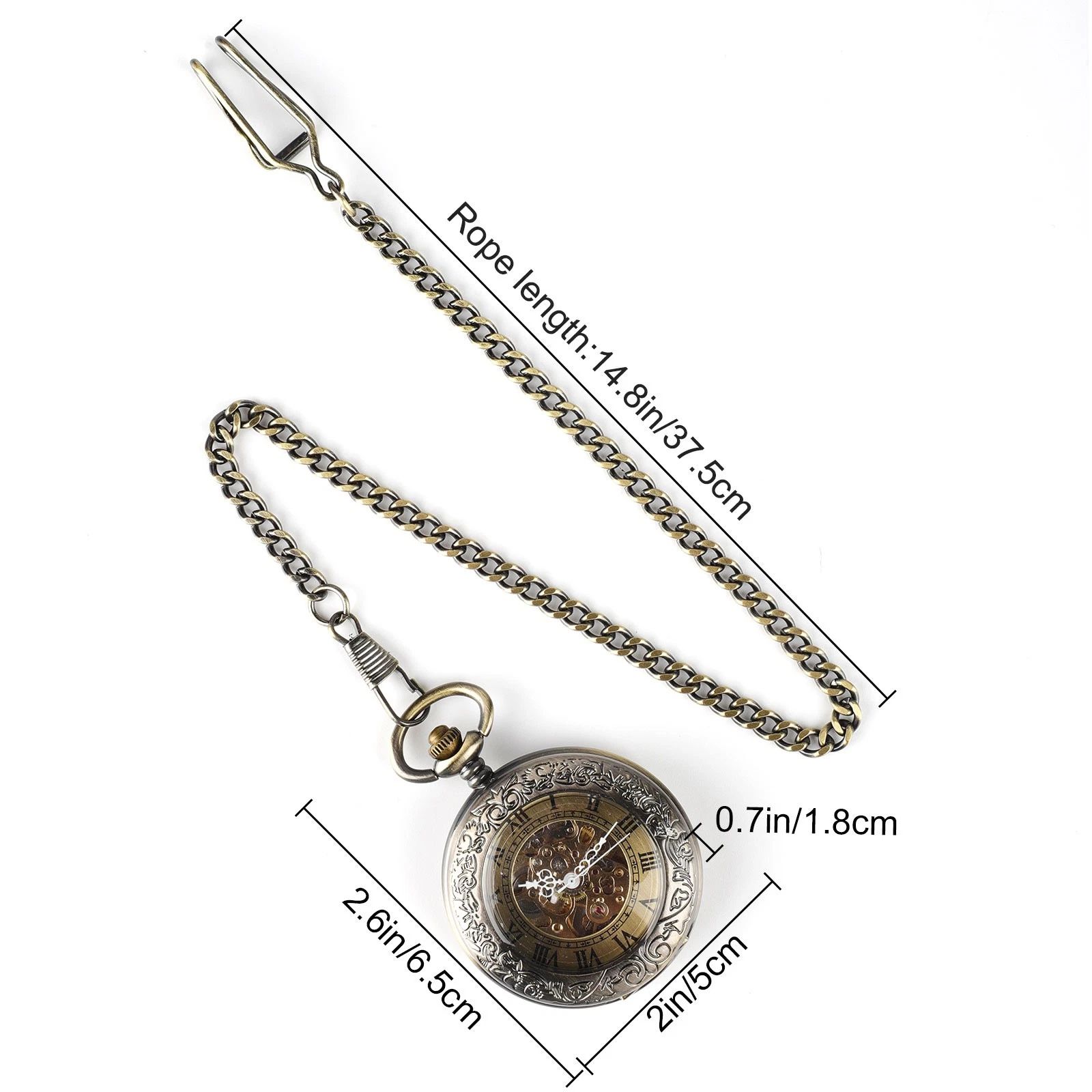 BYLD Mechanical Pocket Watch Vintage Skeleton Dial Hand-Wind Steampunk Pocket Watch with Chain, Roman Numeral Flip Cover Classic Retro Pendant Watch for Men Women Collectible Gift