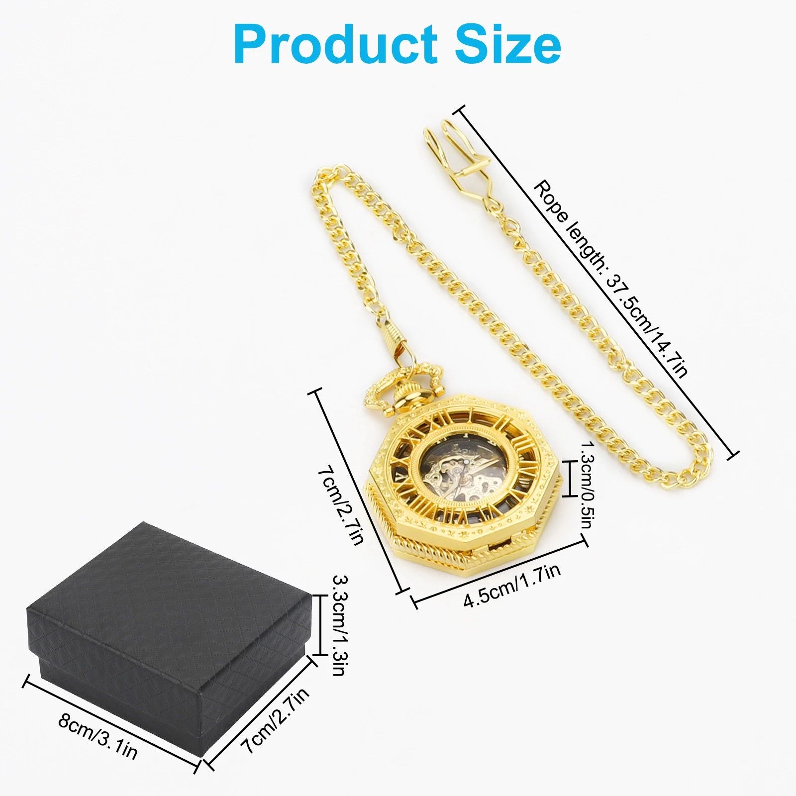 BYLD Mechanical Pocket Watch Vintage Skeleton Hand-Wind Pocket Watch with Chain, Octagon Engraved Case Roman Numerals Retro Steampunk Pendant Watch for Men Women Collectible Gift