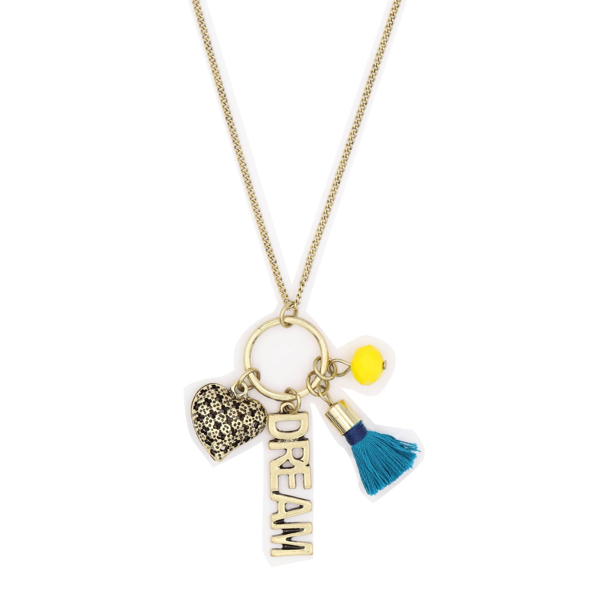 Retro English letter heart-shaped pendant long tassel necklace item simple transparent bead glass imitation pearl handmade versatile classic necklace