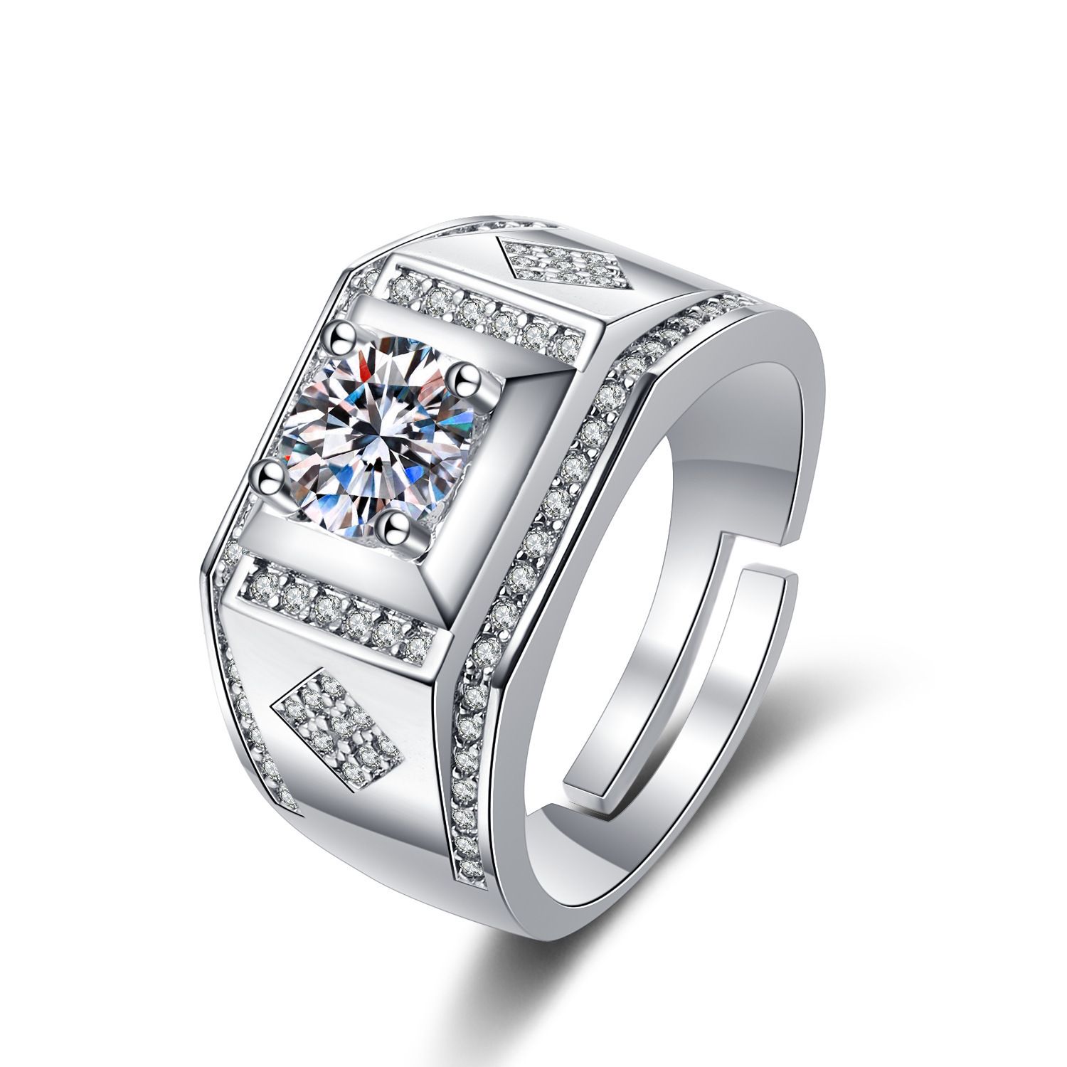 Korean Style Cross border Accessories Men's Full Diamond Fashion Ring, Large Open Mouth Men's Ring