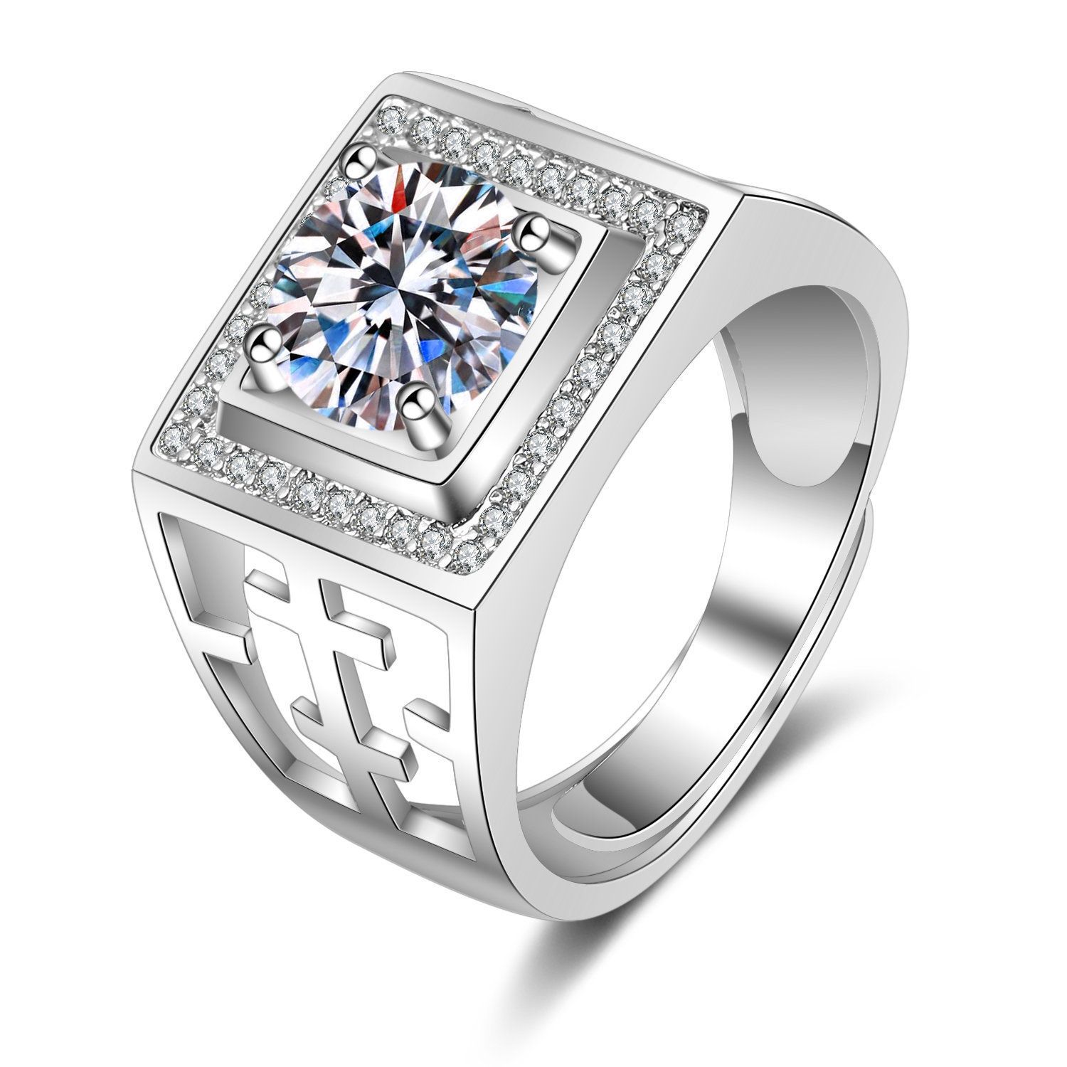Korean Style Cross border Accessories Men's Full Diamond Fashion Ring, Large Open Mouth Men's Ring