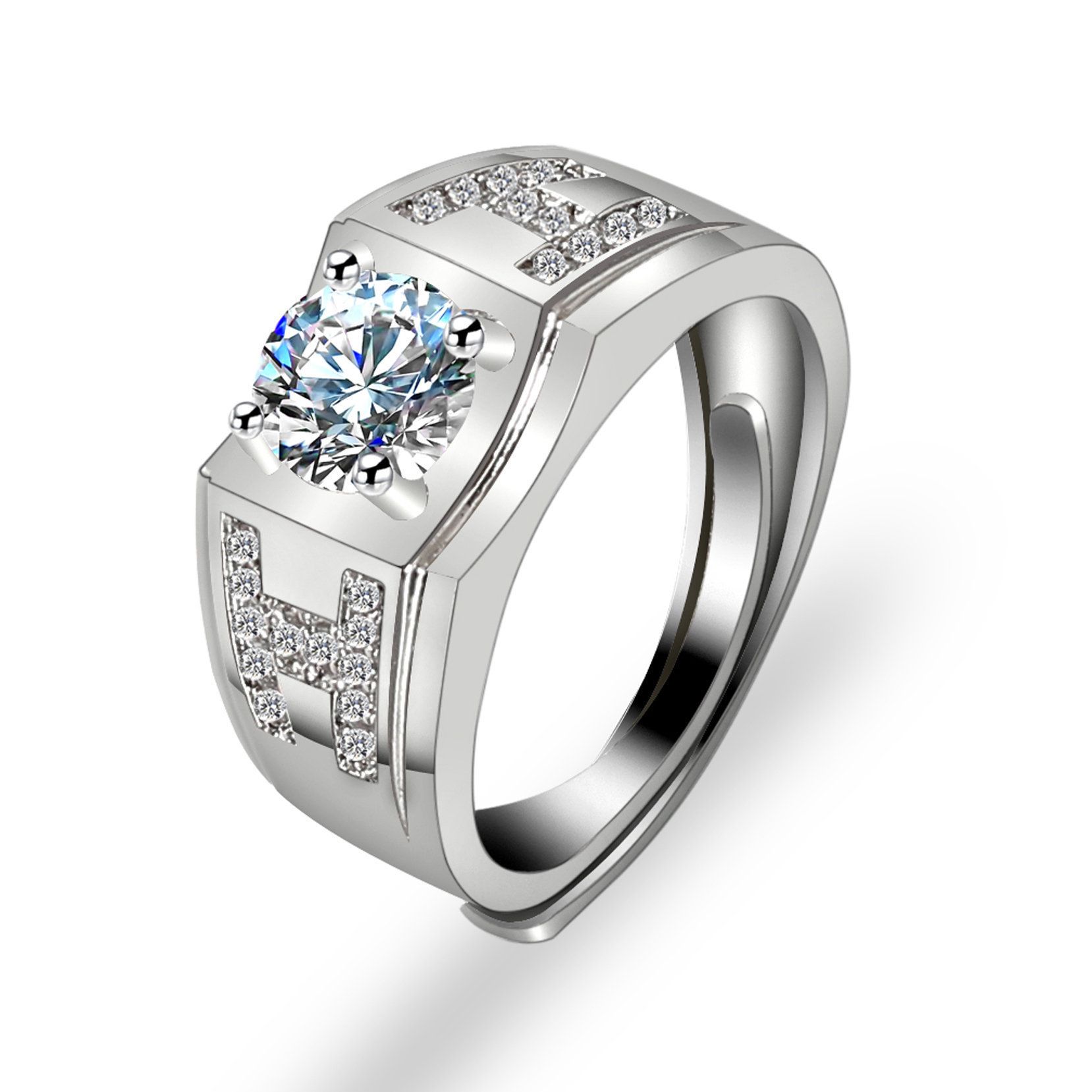 Korean Style Cross border Accessories Men's Full Diamond Fashion Ring, Large Open Mouth Men's Ring