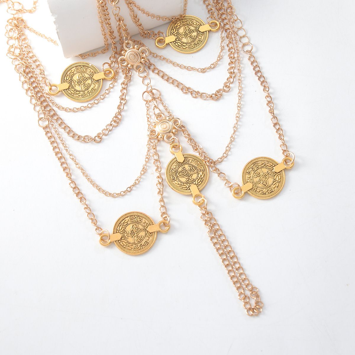 Exotic retro fashion multi-layer tassel ankle chain women's metal chain instep chain cos palace style foot decoration