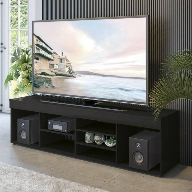 Black Minimalist Wooden Tv Stand 4ft