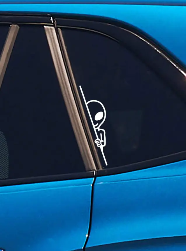 Alien Peek Car Sticker - UFO Vinyl Decal - Extraterrestrial Space Visitor Peeking Decal - Funny Automotive Decoration - Waterproof Adhesive Sticker for Cars, Vans, Laptops - Durable Sci-Fi Themed Vehi